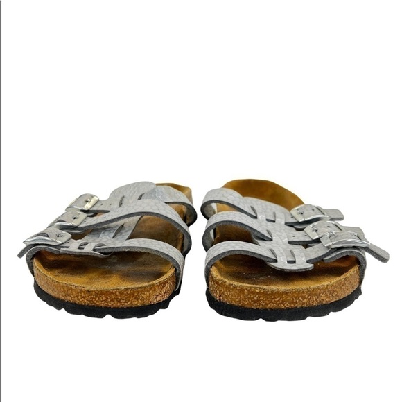 Birkenstock Birki’s Silver Printed Slip On Sandals - Picture 3 of 14